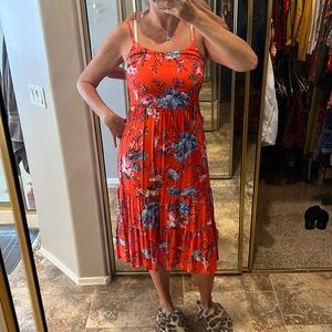 Red floral midi dress